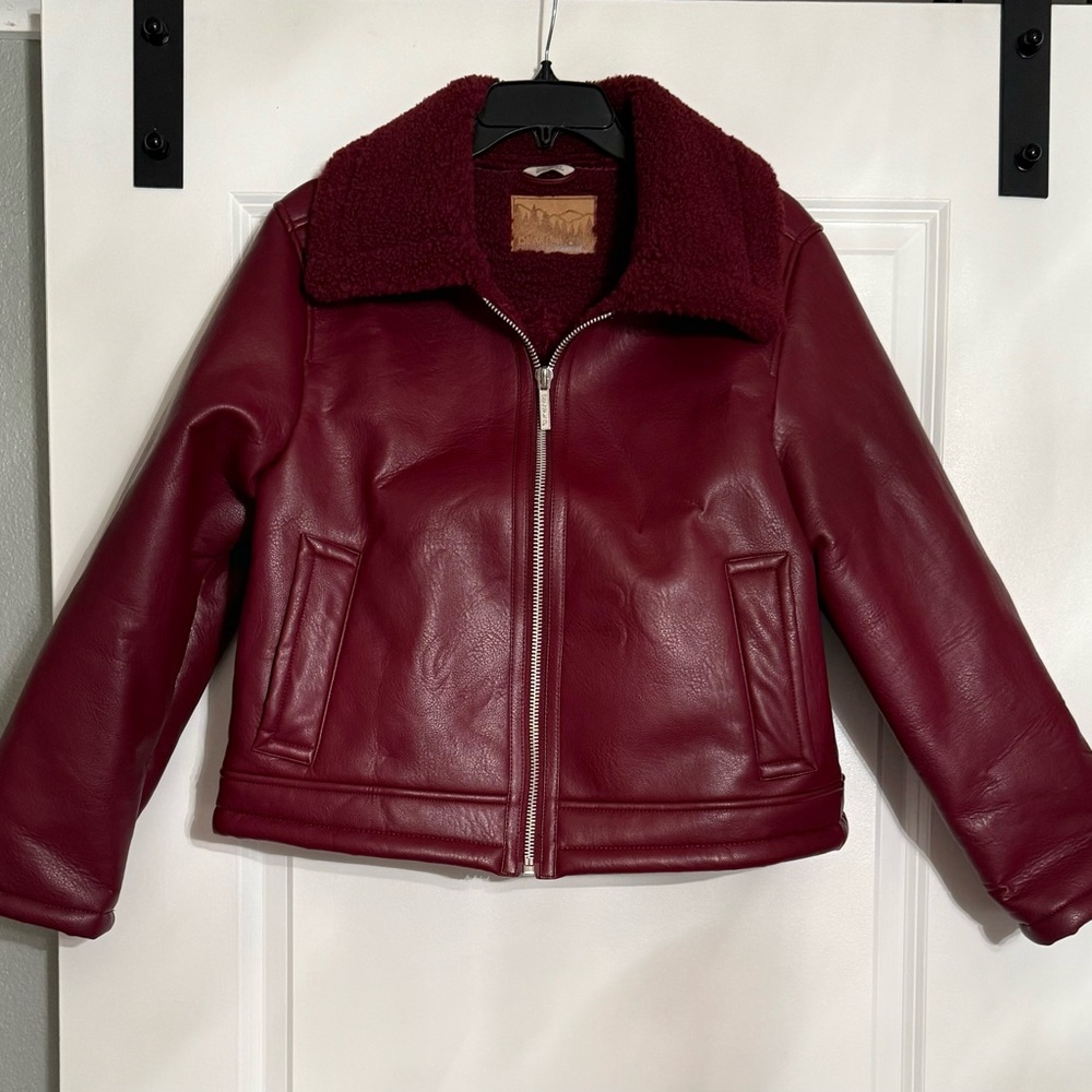 Women's Bearpaw Burgundy Faux Leather Sherpa Collar Jacket